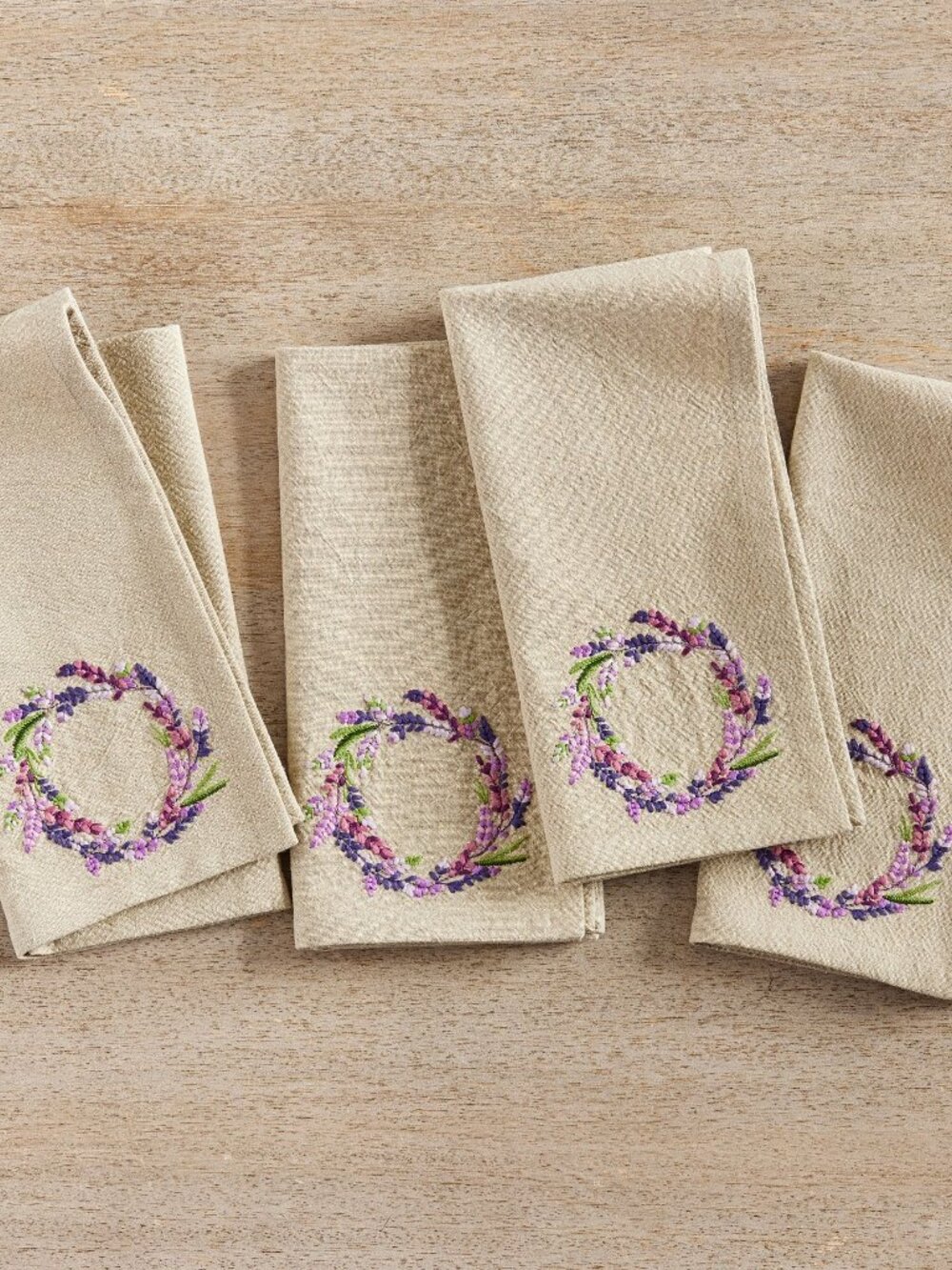 8 Monique Lhuillier x Pottery Barn Napkin Set Provence Purple Floral Embroidered